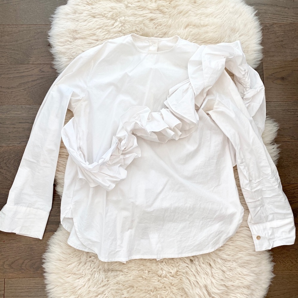 LOEIL White Ruffle Button Down Shirt - Picture 3 of 8